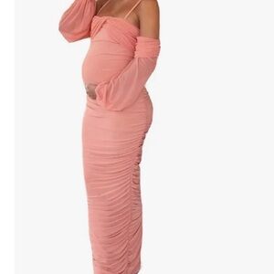 Chic Pink Off-Shoulder Maternity Maxi Dress